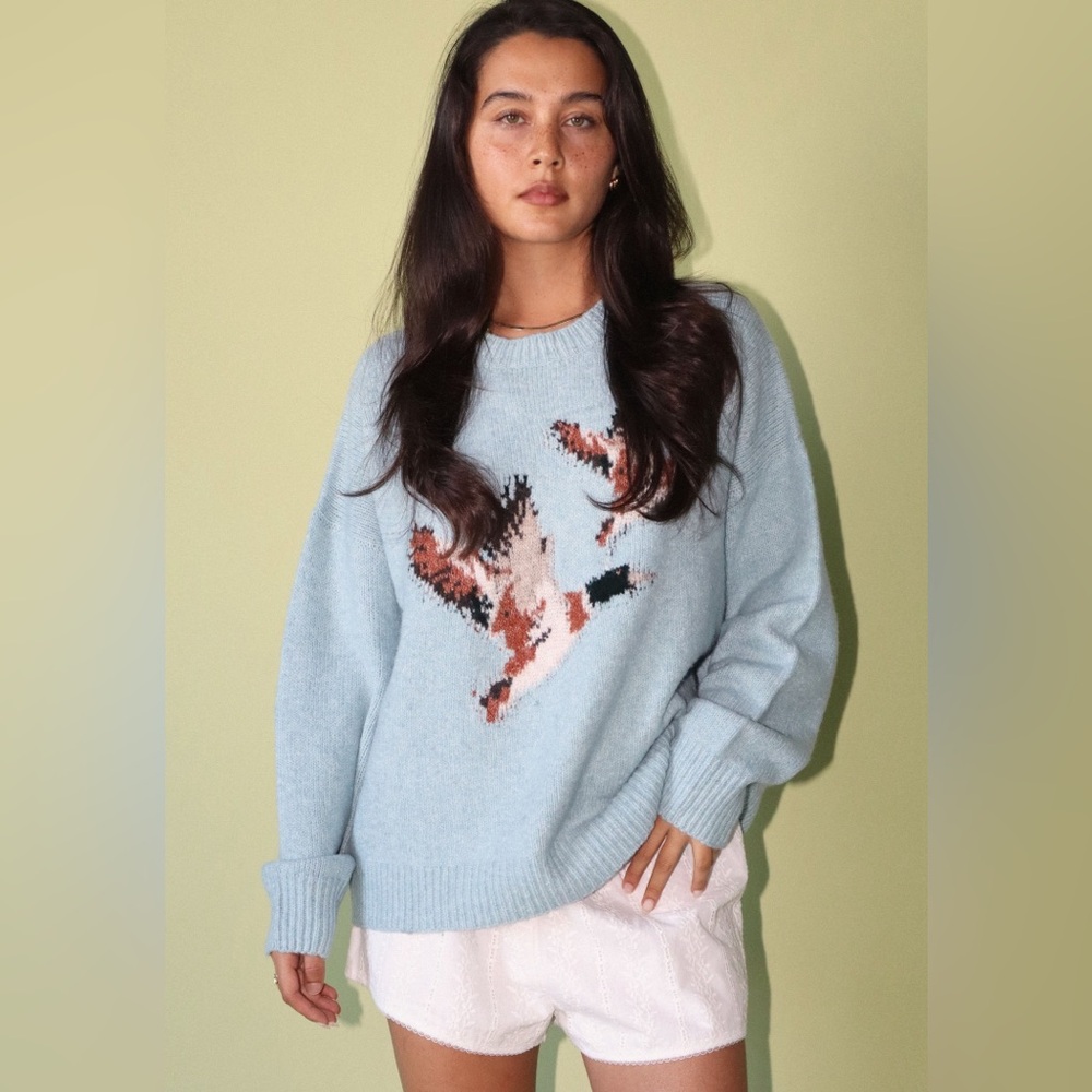 Bailey Rose Vintage Baby Blue Bird Pattern Sweater S